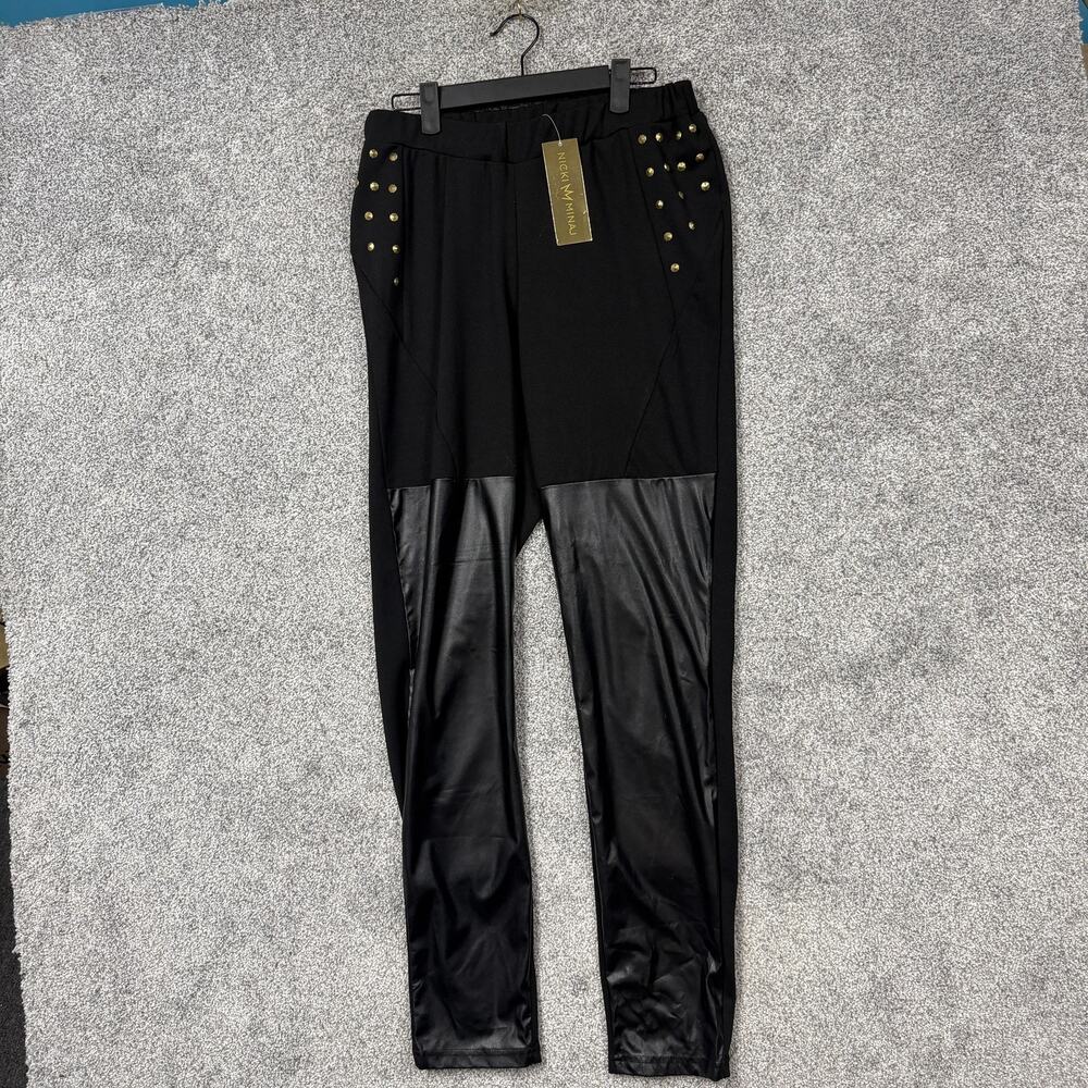 Nicki Minaj Jogger Pants Womens XL 29x31 Black Gold Studs Faux Leather Hip Hop
